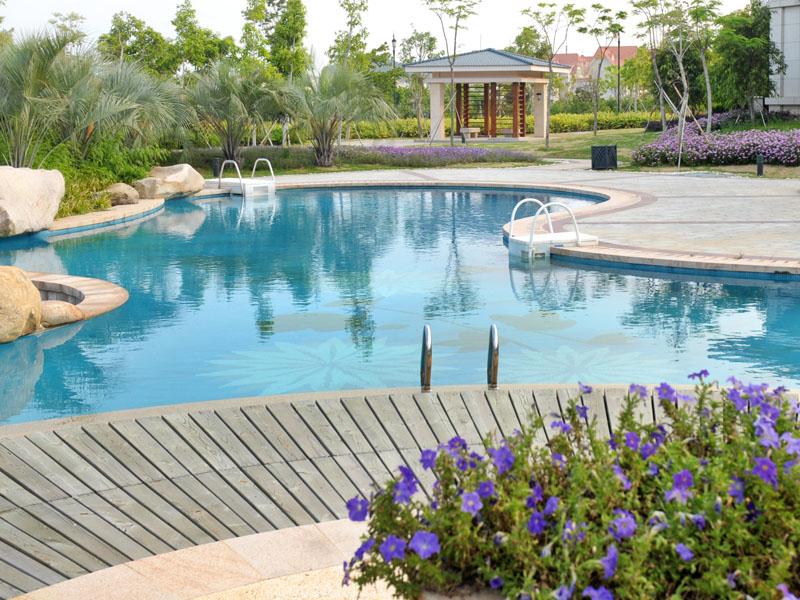 pool with outdoor lighting